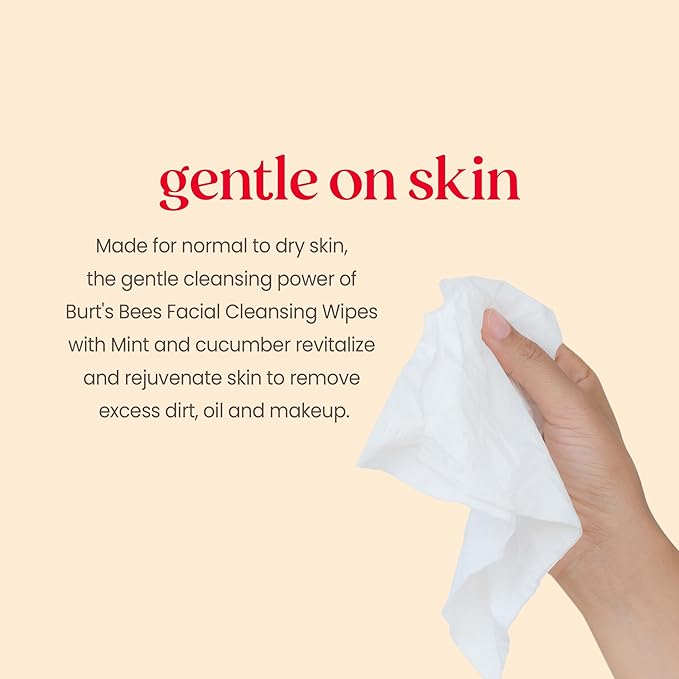 Burt's Bees Stocking Stuffers, Cucumber & Mint Face Wipes, for All Skin Types, Refreshing Makeup Remover & Facial Cleansing Towelettes, Skin Care Christmas Gifts, 30 Ct. (3-Pack)