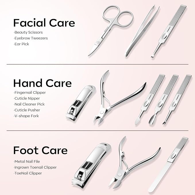 FAMILIFE Manicure Set Professional Manicure Kit Nail Kit - 11PCS Gifts for Her Nail Clippers for Women Stainless Steel Pedicure Sets Pink Leather Case