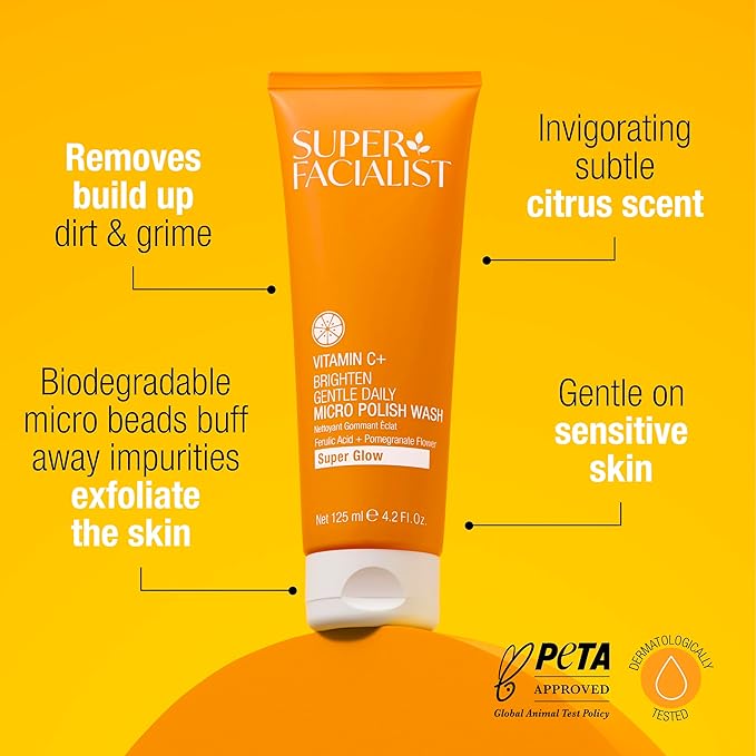 Super Facialist Vitamin C Daily Micro‑Polish – Face Exfoliator Scrub & Facial Cleanser – Biodegradable Facial Exfoliator for Women – Gentle Face Scrub for Radiant Skin 4.2 oz