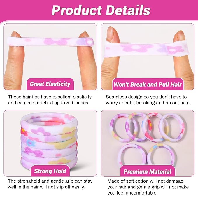 54Pcs Hair Ties for Girls and Women, Nylon Hair Elastics Hair Bands Ponytail Holders Soft Hair Ties No Damage for Girls Thick Straight Curly Hair Multi-colored (Multi-colored B)