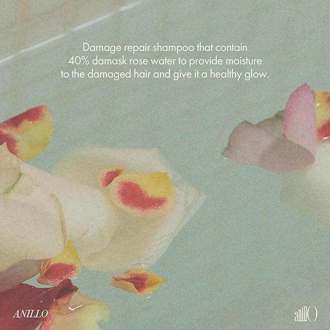 ANILLO Rosy Night Repair Shampoo – Anti-Dandruff & Damage Repair with Damask Rose Water & Ceramide – Color Safe, Silicone & Sulfate Free (15.22 fl. Oz)