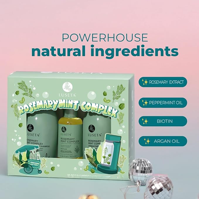 Luseta Rosemary Mint Shampoo and Conditioner 16.9oz and Hair Oil 3.38oz Trio Hair Care Set Nourishment & Smoothness for Thin Hair,Reduce Frizz and Add Shine