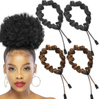 4 pcs Afro Puff Hair Tie Satin Hair Scrunchies, Black and Brown Adjustable Hair Ties, Adjustable Hair Ties for Thick Hair, Long Style No Slip Headband Afro Puff Hair Tie, Easy Use Hair Accessories
