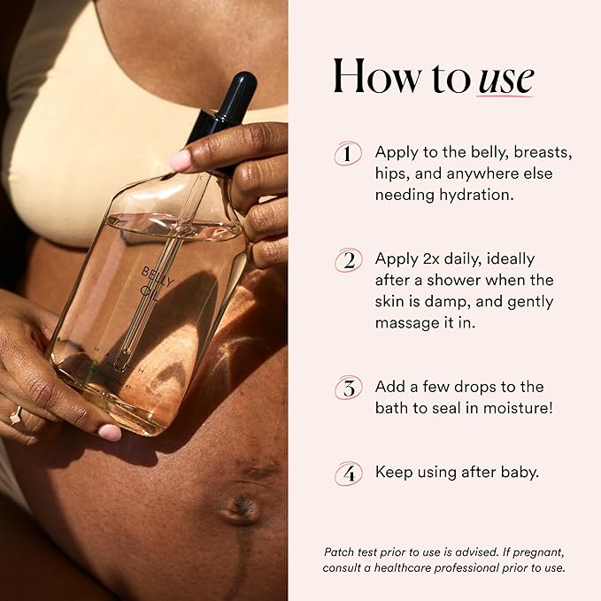 HATCH Belly Oil, Pregnancy & Postpartum Skincare for Stretch Marks, Quick-Drying for Full Body & Soothes Irritation, Plus Vegan, Clean & Plant-Based, 6.7 Fl Oz