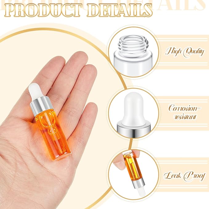 200 Pcs Mini Glass Oil Dropper Bottle Bulk, Clear Essential Small Empty Bottles Sample Containers Perfume Liquid Vials with Cap for Traveling (5 ml,Silver)