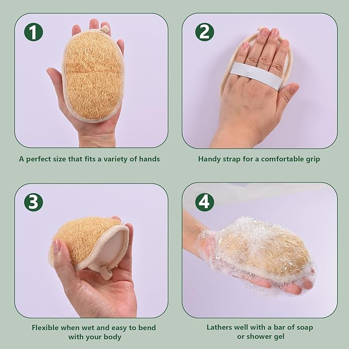 3 Pack Natural Loofah Exfoliating Body Scrubber, Exfoliating Loofah Sponges, Face Exfoliator Scrubber, Facial Loofah for Men and Women