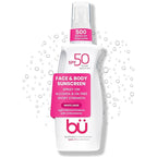 BU SPF 50 Sunscreen Spray for Face and Body, Non Aerosol Spray, TSA Travel Size Sunscreen, Clear, Non Greasy, Water Resistant, White Sage 3.3 oz