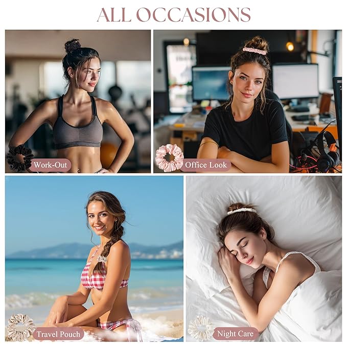 3 Pack Mulberry Silk Scrunchies for Women – 22 Momme 6A Grade Hair Ties, Anti-Frizz & Anti-Breakage, Gentle & Safe for All Hair Types, Daily Styling & Overnight Care