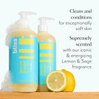 Bliss Soapy Suds Body Wash - Lemon and Sage - 17 Fl Oz - Gentle and Hydrating for Supremely Soft Skin - Paraben Free - Vegan & Cruelty Free
