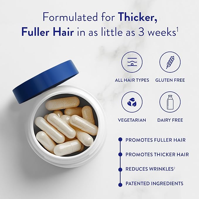 Routine Wellness Hair Growth Supplement - Clinically Tested for Thicker, Fuller Hair - Reduces Wrinkles, Fine Lines - Gluten Free, Ideal for Women & Men with Thinning Hair - 2 Bottles, 60 Day Supply