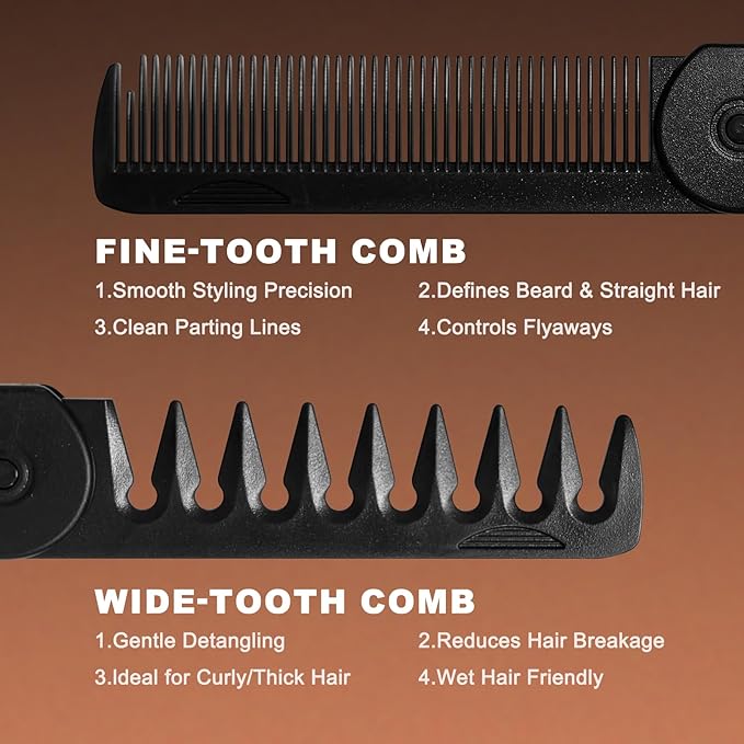 Texture Comb, Voluminous Wide Toothed Hair Comb, Wide & Fine-Toothed Dual-Purpose SetBangs Seam Grooming Accessory for Women and Men, ABS plastic with textured grip(1 SET)