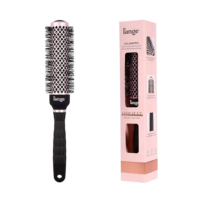 L'ANGE HAIR VolumePro Extra-Long Ceramic Ionic Round Brush, Black | For Blow Drying, Curling & Styling | Adds Volume, Reduces Frizz & Boosts Shine | Ideal for Extra-Long Hair (33mm)