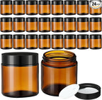 24 Pcs 4 oz Glass Jars with Lids, Clear Candle Jars with Black Lids Round Empty Candles Container Tins Candle Making Storing Lotions Spice Powder Liquid Sample Makeup (Amber)