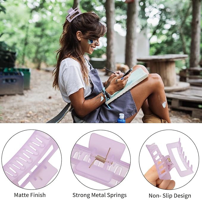 3.5 Inch Medium Hair Accessories - 6 Pack Square and Rectangle Banana Jaw Clips for Women and Girls - Ice Cream