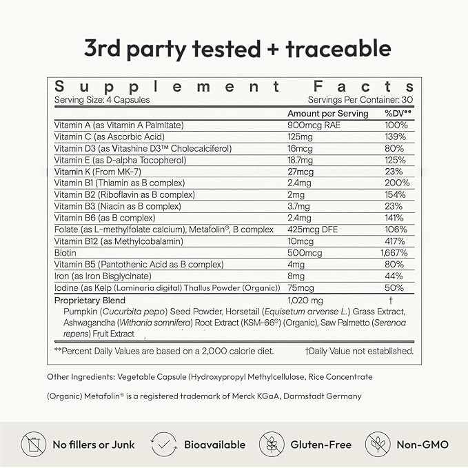 Moon Juice SuperHair Hair Growth Vitamins for Women & Men with Biotin & Saw Palmetto - Clinical Strength Multivitamin Hair Supplement for Healthier, Stronger, Thicker Hair, 120 Capsules - 30 Servings