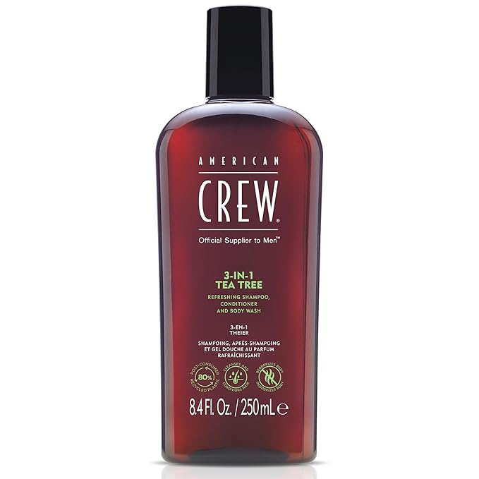 American Crew Shampoo, Conditioner & Body Wash for Men, 3-in-1, Gift for Men, Tea Tree Scent, 8.4 Fl Oz