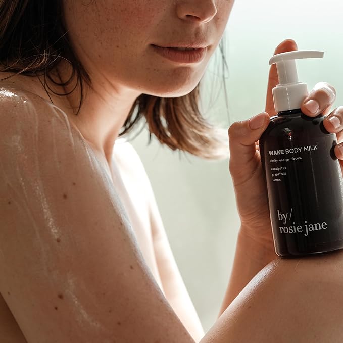 By Rosie Jane Wake Body Milk Skin Care - Milk Toner to Help Tone, Tighten and Hydrate Skin - Body Care Made with Eucalyptus, Grapefruit & Lemon - Helps Promote Anti-Aging & Boost Radiance (250ml)