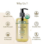 Organic Castor Oil 9 fl oz - Rosemary Infused Cold Pressed - 100% Pure & Hexane Free - Castor Oil for Hair Growth - Moisturizing & Nourishing for Face & Body - The Holly Tree