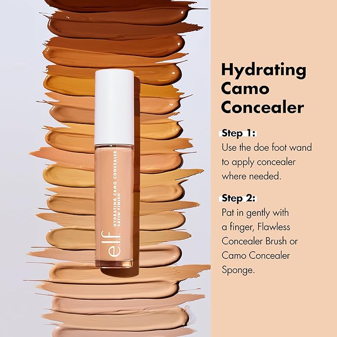 e.l.f. Hydrating Camo Concealer, Covers Blemishes & Under-Eye Circles, Full-Coverage & Delivers A Satin Finish, Vegan & Cruelty-Free, Medium Sand