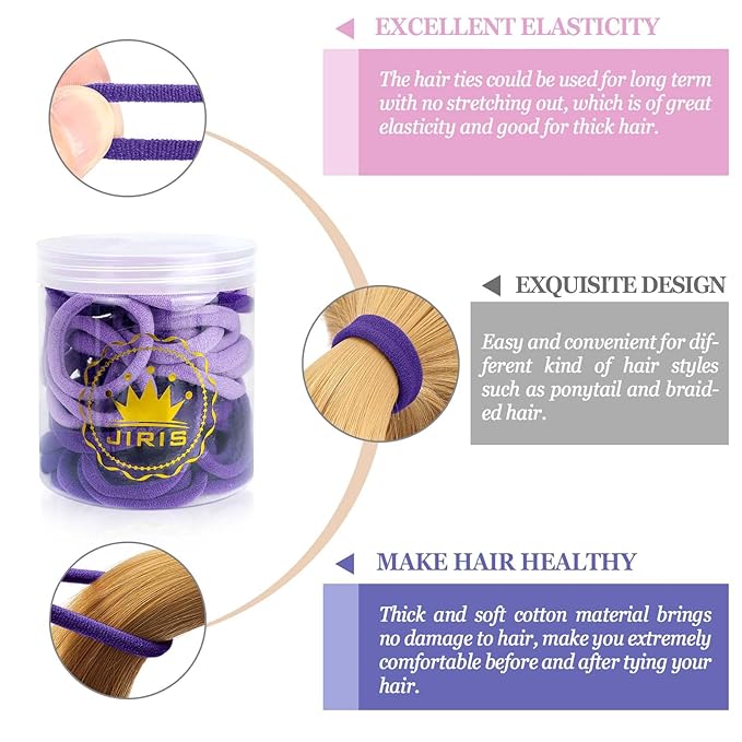 50Pcs Hair Ties for Women Girls,Cotton Seamless Hair Ties, Soft Ponytail Holders,No Crease No Damage Elastics Hair Bands with Box for Thick Heavy and Curly Hair (Set 3)