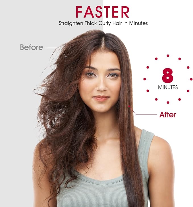 Hair Straightener Brush with Nano Titanium - 30s Fast Heat Ionic Straightening Comb, 9 Temp LED Display & Anti-Scald, Professional Styling Gift for Women