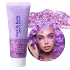 DAGEDA Purple Body Glitter Gel, Holographic Face Glitter Body Gel Rave Party Accessories, Chunky Glitters for Face Hair Nails, Cosmetic Laser Powder Festival Sequins Paint Makeup
