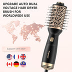 4 in 1 Travel Dual Voltage Hair Dryer Brush, Mini Auto Blow Dryer Brush in one, 2 Inch Hot Air Brush and Styler for Home & Salon, 3 Heat Settings with EU&UK Plug (Gold)