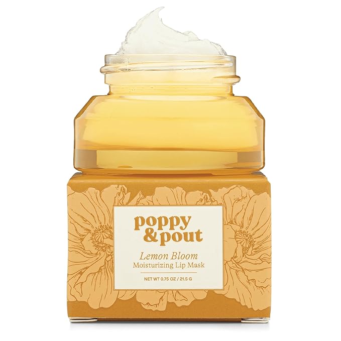 Poppy & Pout Lemon Bloom Overnight Lip Mask – Moisturizing Lip Repair with Shea Butter & Beeswax – Cruelty Free, Recyclable Glass Jar (0.65 oz)