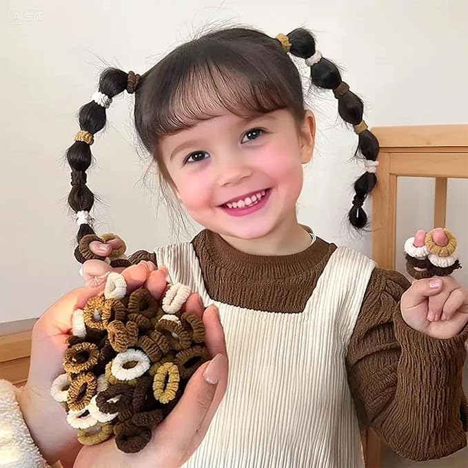500 PCS Multicolor Cotton Hair Ties, Small Seamless Kids Hair Ties – Soft No-Crease Baby Hair Elastics for Girls, Kids & Toddlers, Gentle Ponytail Holders for Thin & Thick Hair. (BROWN)