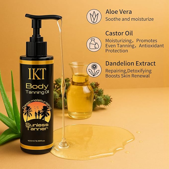 FUNAN Self Tanner Tanning Oil Kit, Deep Moisturizing Sunless Tanner with Application Mitt, Even & Natural Bronzing Self Tan for Face & Body, 3.38 fl oz