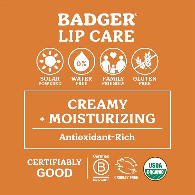 Badger Cocoa Butter Lip Balm Set, 100% Organic, Long Lasting Lip Moisturizers, Lip Care Variety Pack (Cocoa, Orange, Mint & Vanilla), All Natural Lip Balms, 4-pack