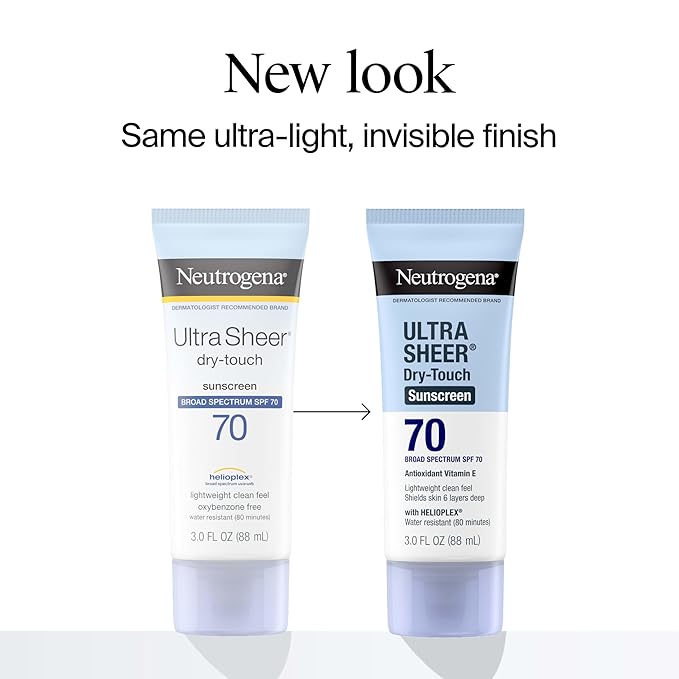 Neutrogena Ultra Sheer Dry-Touch Sunscreen Lotion SPF 70, Broad Spectrum, Water Resistant 80 Min, Oil-Free, Oxybenzone-Free, Non-Comedogenic, Matte Finish, Body Sunscreen, Travel Size 3 Fl Oz