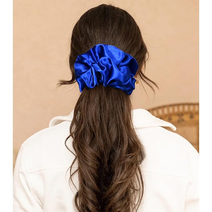 CEELGON Royal Blue Big Satin Scrunchie6.5 Inches Jumbo Scrunchies Silky Hair Ties Oversized Ponytail Holderfor Thick Curly Hair Extra Large Hair Accessories for Women (Royal Blue)