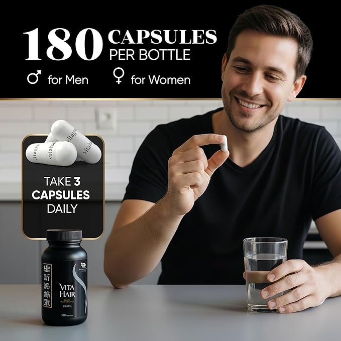 Vita Hair (Micronized Formula) Growth & Hair Loss Supplement – 100% Natural for Healthier Hair – Supports Hair Growth, Reduces Hair Loss, and Combats Graying for Men & Women – 108 Capsules