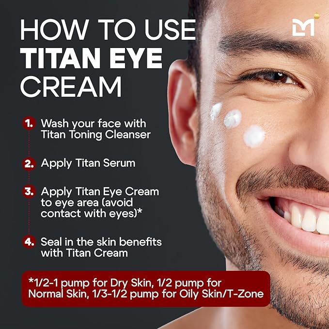 Titan Anti-Aging Mens Eye Cream – Mens Dark Circles Under Eyes Treatment – Eye Bags Treatment for Men – Puffy Eyes Treatments for Men – Peptides, HA, Herbal Extracts –All Skin Types–Unscented