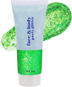 Go Ho Light Green Face Body Glitter,Sparkly Face Glitter Makeup,Light Green Face Paint Holographic Chunky Sequins Glitters for Eye Lip Hair Nails,Festival Rave Accessories