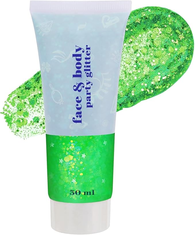 Go Ho Light Green Face Body Glitter,Sparkly Face Glitter Makeup,Light Green Face Paint Holographic Chunky Sequins Glitters for Eye Lip Hair Nails,Festival Rave Accessories
