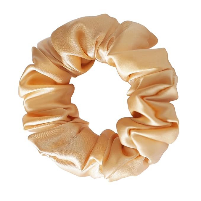 Silk Scrunchies for Women, 100% Mulberry Silk Hair Ties No Damage, Gentle No-Pull Elastic Ponytail Holders, 1Pc (Champagne Gold)