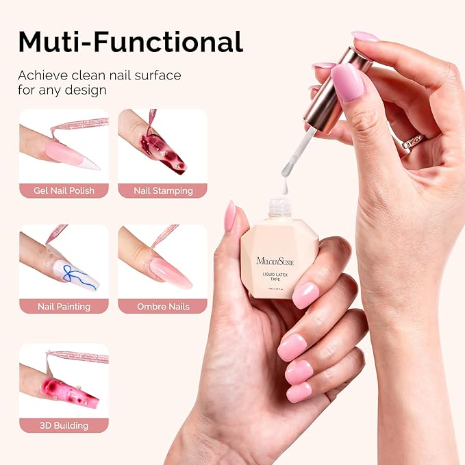 MelodySusie Liquid Latex for Nails, Peel off Fast Dry Cuticle Guard for Nail Polish with Plastic Nail Care Stick set, Skin Barrier Protector for Nail Art, Manicure Home DIY Salon, Gifts for Women15ml