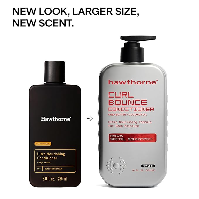 Hawthorne Curl Bounce Men's Curly Hair Shampoo and Conditioner Set. Sulfate Free Shampoo and Conditioner with Shea Butter and Macadamia Oil For Healthy, Hydrated Hair. Sandalwood Scent. 16 oz. each.