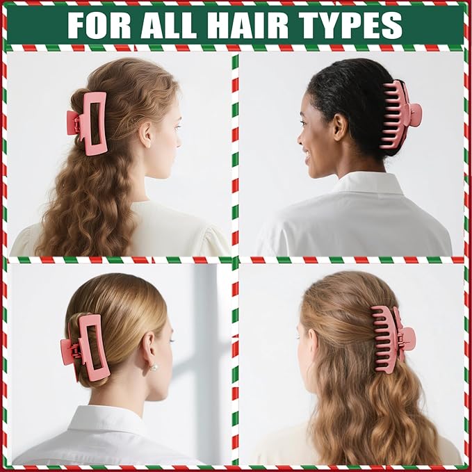 TOCESS Hair Claw Clips for Women - Large 8PK Neutral Matte Jumbo Square Hair Clips for Thick, Thin, Long, Short, Curly Hair Girls, Big Jaw Clip Set for Daily Use (Deep Pink)