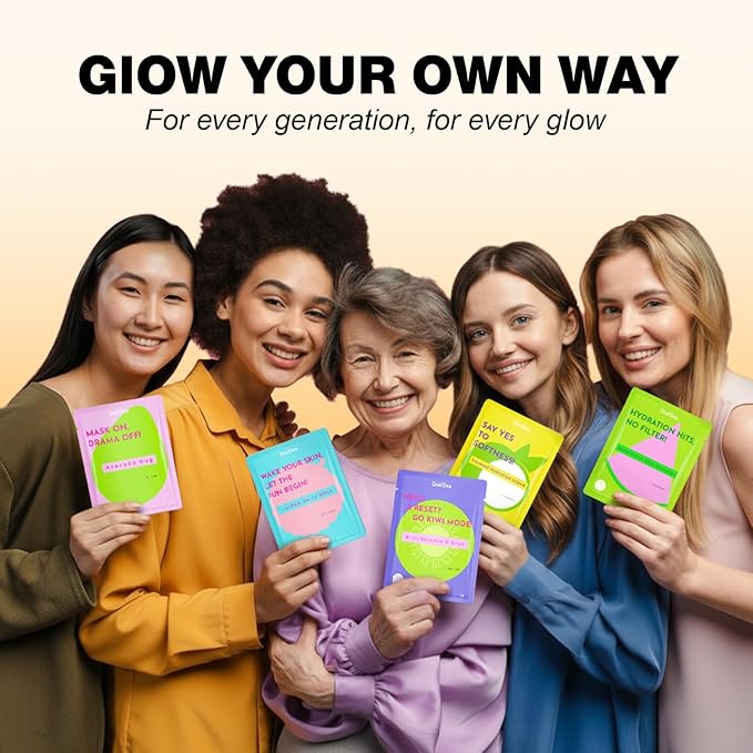 ZealSea Clean Beauty Face Masks Skincare, Minimalism 15 Ingredients Sheet Mask, Deep Hydration Facial Mask for Bouncy & Glowing, Sleepover Spa Party Supplies, Women Teen Girl Gifts Trendy Stuff, 7Pack