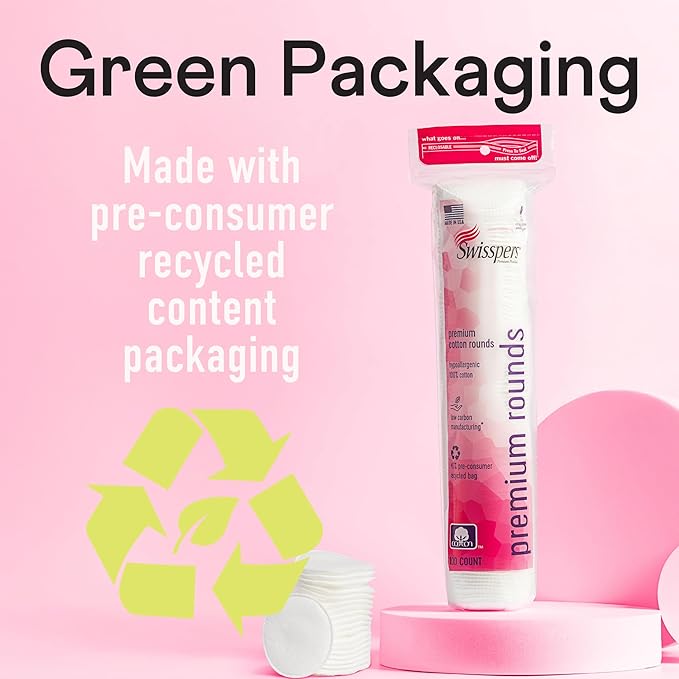 Swisspers Premium Cotton Rounds – 100 Count (Pack of 6) - 100% Pure Cotton - Soft, Absorbent, Hypoallergenic Pads for Makeup Removal, Skincare, Baby Care and Facial Cleansing - Lint Free