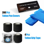 200pcs Blue Tattoo Pen Covers & 4pcs Grip Tape Wraps - Tattoo Machine Covers & Grip Tattoo Supplies