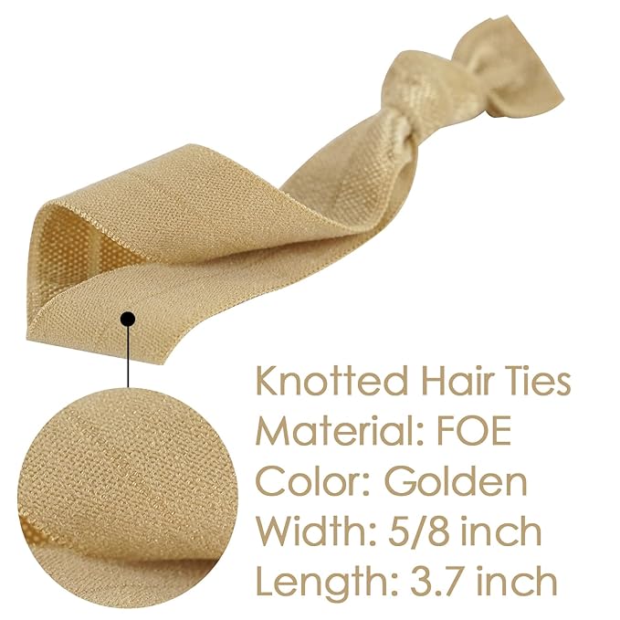 MEEDEE 100 Pack Gold Hair Accessories for Women: No Crease Soft Ribbon Knotted Hair Ties, Ouchless Ponytail Holders, Elastic Yoga Hair Bracelets
