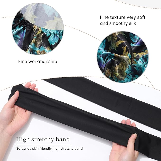 AWAYTR Long Satin Bonnet for Braids - Elastic Silk Hair Bonnets for Sleeping Night Cap Stretchy Tie Band for Women(Print)