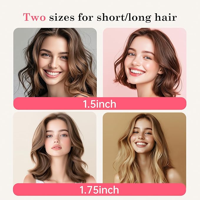 2in1 Negative Ion Thermal Brush -Heated Round Brush, Curling Iron 1 1/2 Inch& Curling Iron 1 3/4 Inch, 5 Temperature Settings,Dual Voltage