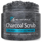 Exfoliating Charcoal Scrub with Collagen & Stem Cells – Salt Scrub for Body Toning, Cellulite, Armpit Detox, and Skin Smoothing for Face, Feet, and Body by M3 Naturals.