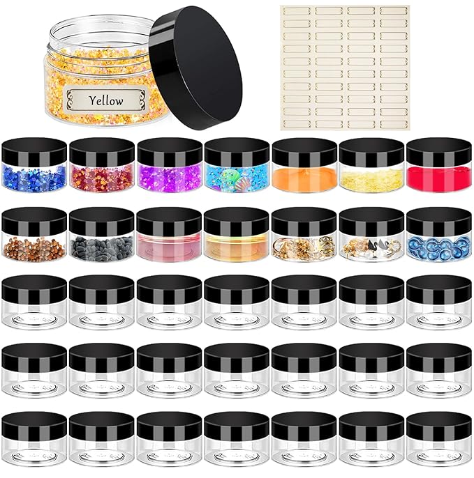 2oz Plastic Jars with Lids 36PCS Small Cosmetic Slime Containers Clear Travel Round Jars Empty Sample Containers Leak Proof Pot Jars with Black Lids for Lotion and Cream Acrylic Powder