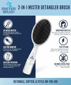 2-in-1 Hairbrush Mister – Innovative Hair Mist & Brushing Tool for Wet & Dry Hair Styling – No-Tangle Bristles, Convenient Water Reservoir, Easy-to-Use (White)